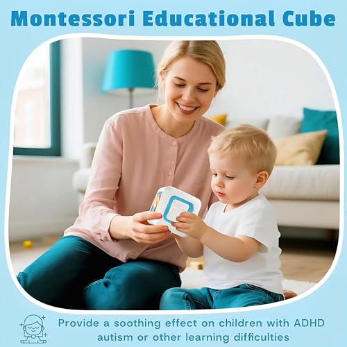Image of Brand Conquer Montessori Busy Cube for Toddlers 1-3,Car Travel Toys Busy Board Activity Cube,Learning Stocking Stuffers Educational Birthday Gifts Sensory Baby 12-18 Months (Fan Learning 6 in 1 Blue)