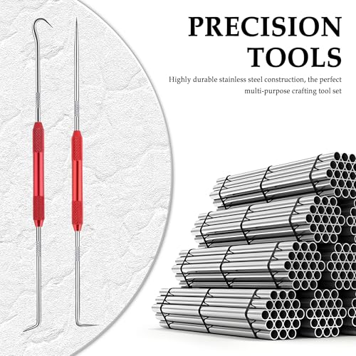 Image of Salior 4PCS CarbonSteel Hook Tool and Pick Set,Double End Pick and Hook Set Auxiliary Dismantling Fittings,Universal O Ring Pick Set and Hook Tool Car Accessories Fit for Most Cars (Red)