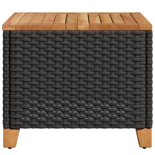 Table de jardin en polyrotin résistant aux intempéries avec plateau acacia chic