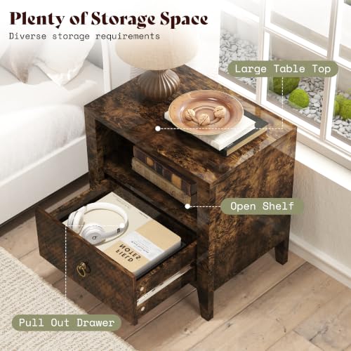 Image of AMERLIFE Nightstand Set of 2 Mid Century Modern Bedside Table, Brown