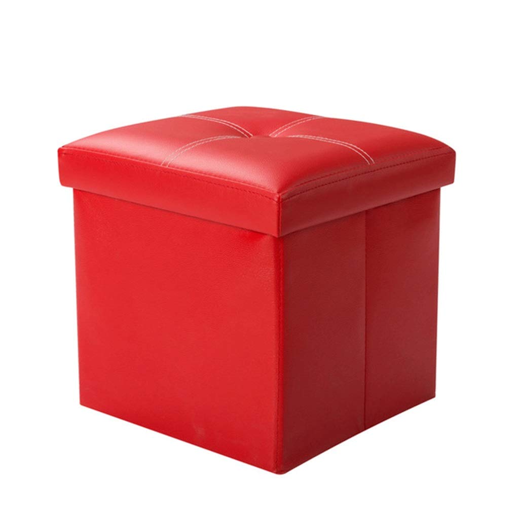 Repose-pieds coffre pliable en simili cuir rouge - Siège d'appoint gain de place