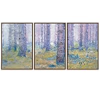 SIGNWIN Framed Canvas Wall Art Pastel Violet and Yellow Winter Birch Trees Print Nature Forest Oil Painting Abstract Modern Closeup Relax/Calm for Living Room, Bedroom, Office - 16