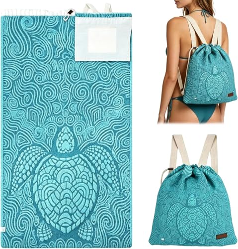 2026 New 2 in 1 Convertible Towel Bag Backpack Oversized Sand Repellent Microfiber Beach Bag Towel with Hidden Zip Pocket Lightweight Quick Dry Travel Beach Blanket Bag (#01 Blue)
