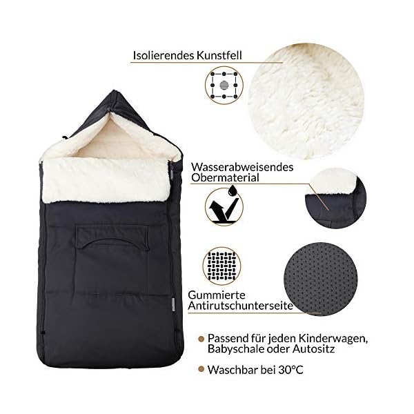 Monzana Babyfußsack Reflektoren-Streifen Waschbar Reißverschluss Kopfteil Wetterfest Tasche Antirutschnoppen Kinderwagen… – Bild 10