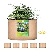 iPower 5-Pack 20 Gallon Plant Grow Bags Thickened Nonwoven Aeration Fabric Pots Heavy Duty Durable Container, Strap Handles for Garden, Tan