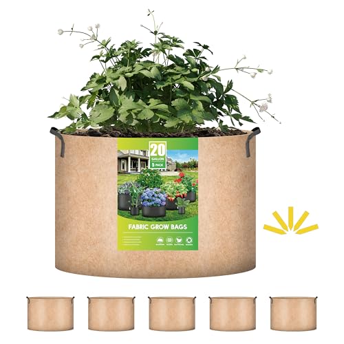 iPower 5-Pack 20 Gallon Plant Grow Bags Thickened Nonwoven Aerati...
