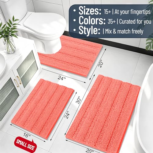 Image of Smiry Thick Chenille Bathroom Runner Rugs 44x24, Extra Absorbent Striped Bath Mat, Machine Washable, Rubber Backing, Long Bath Rugs for Tub & Shower, Modern Home Decor Accessories, Coral