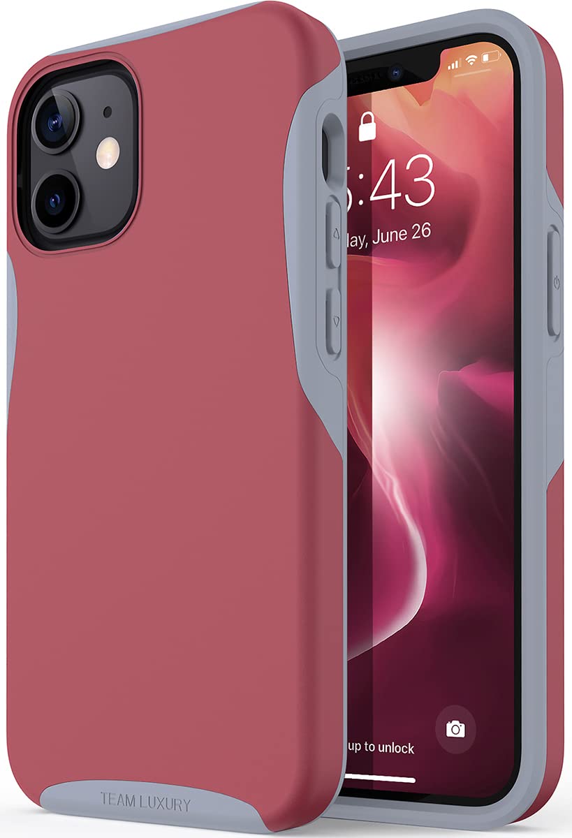 TEAM LUXURY Case Compatible with iPhone 12 Mini 5.4", Heavy Duty Shockproof Hybrid Protective Phone Cover (Red Velvet/Gray)
