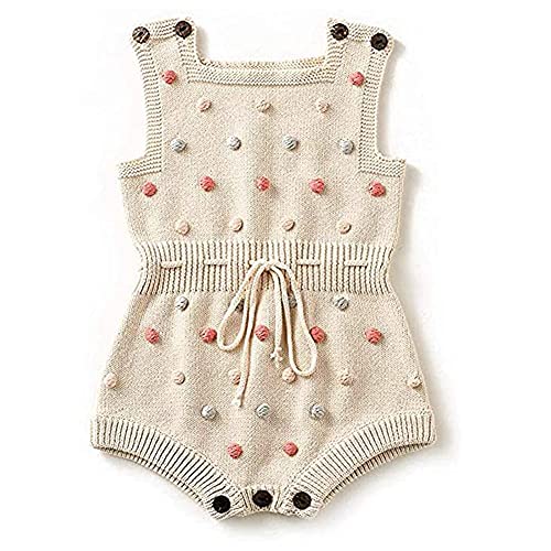 Image of Askwind Baby Girls Knit Striped Polka Dot Romper Cute Strap Sleeveless Jumpsuit Bodysuit