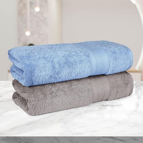 Image of MYTRIDENT Soft Comfort Air Rich 100% Cotton Towels for Bath, 500 GSM Large Size Bathroom Towels for Men /Women, 2PC Bath (69 cm x 137 cm), Charcoal and Allure