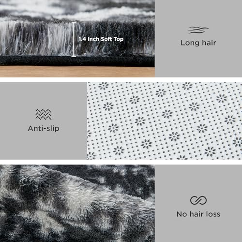 Litanika 5x8 Shag Area Rug for Bedroom, Tie-Dyed Black White Plush Rug by Litanika - Used condition - Image 6