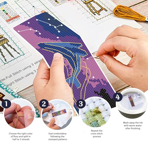 Image of FREEBLOSS 6 Set Cross Stitch Bookmark Kit for Beginner Adults Landscape Stamped Embroidery Bookmark Kits Cross Stitch Kits with Instruction Bookmarks Making Kit for Book Lovers 8x2.4in /20x6cm
