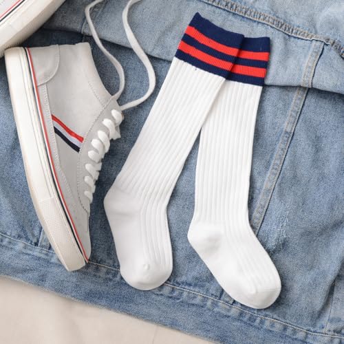Kid Girls Stripe Assorted Knee High Socks Knit School Uniform Dress Socks Toddler Long Tube Seamless Stockings3