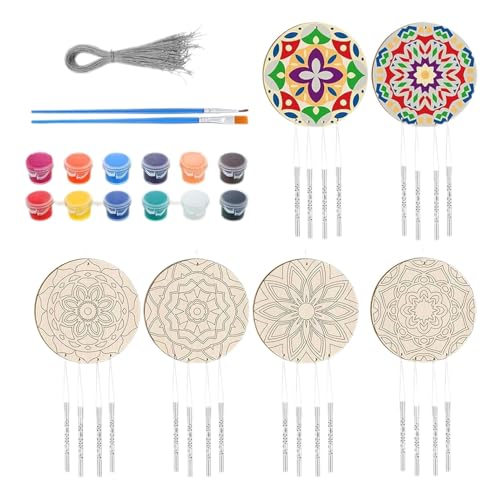 Pommyyn キッズ風鈴クラフトキット、子供用木製アート&クラフト,クラフトキットペイントアート活動 - 芸術品や工芸品、木製知育玩具、3 歳以上のお子様向けの自分だけの家の装飾を作りましょう