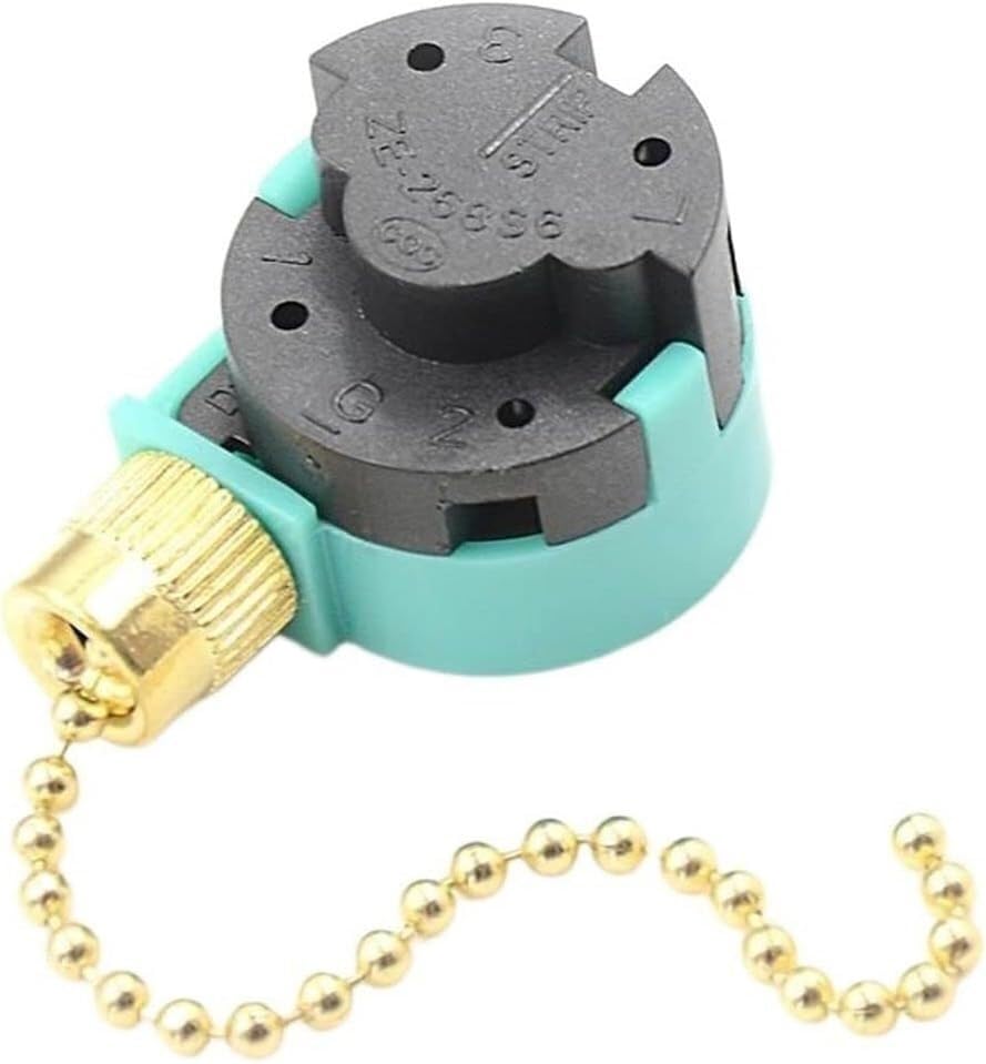Interruptor de cadena tracción para ventilador techo de 4 cables dorados regulador de 3 velocidades