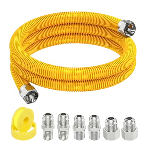 48 Flex Gas Line Connector Kit Dryer Gas Line Hose with Connectors 1/2 MIP 1/2FIP 3/4MIP 3/4 FIP Fitting 5/8 OD(1/2 ID) Stainless Steel Gas Line for Stove Water Heater