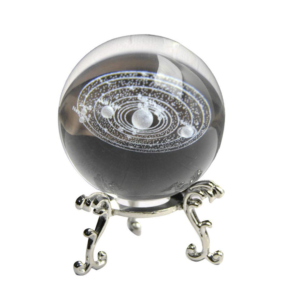 Sfera di cristallo 3D con pianeti incisi con luci spaziali, base astronomica, regali per uomini, 6 cm, globo di vetro, modello scientifico, universo