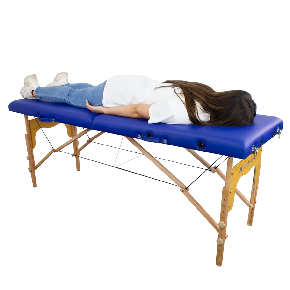 Mobiclinic®, Lettino per Fisioterapia, Massaggi, Estetica, CM-01 Plus, Marchio Europeo, Portatile, Pieghevole, Marcatura ce, Professionisti, Legno, 186x60 cm, Blu