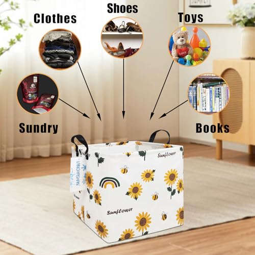 Image of Square Storage Baskets Children Shelves Gift Toy Organizer Room Sunflower | Laundry Hamper Collapse Canvas with Handles for Organizing Home Kitchen Children Toys Office Closet Shelf