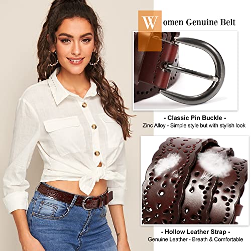 XZQTIVE Women Plus Size Leather Belt for Jeans Dresses Pants Hollow Flower Waist Belts with Solid Pin Buckle2