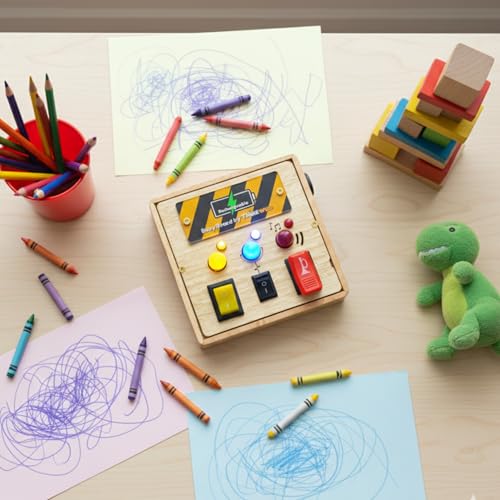 Image of BusyBoard Mini (Rechargeable), Montessori Busy Board for Toddlers 1-6 Years, Sensory Toy with Lights & Switches, Fine Motor Skills, Hand Eye Coordination, Screen-Free Travel Toy, BIS Certified