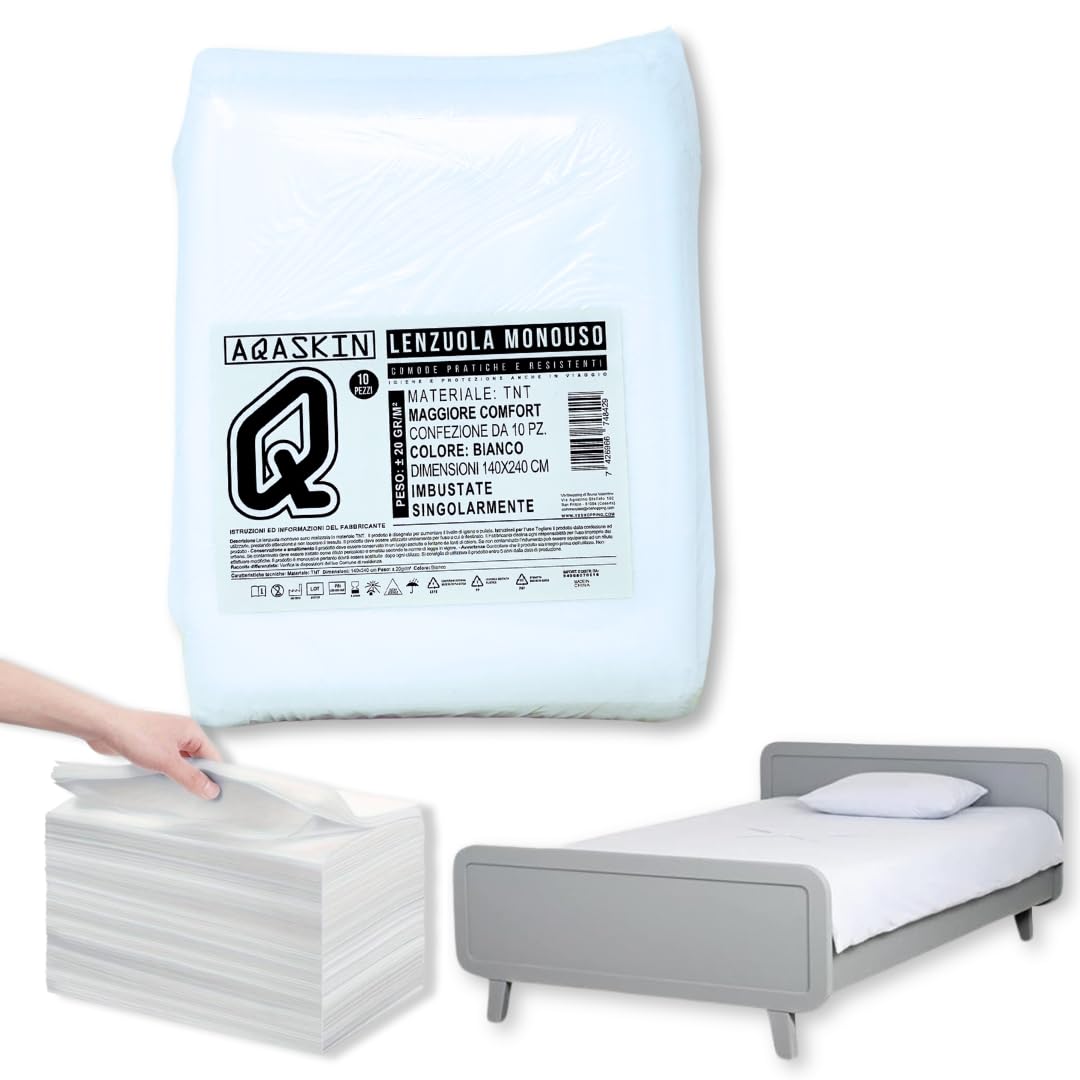 Lenzuola Monouso in TNT 140 x 240 cm, SCONTI QUANTITÀ, Lenzuolo imbustato Singolarmente, Lenzuola Usa e Getta Igieniche, Colore Bianco, Quantità 10-20 - 50-100 - 200 pz. (Bianco, Quantità 200 pz)