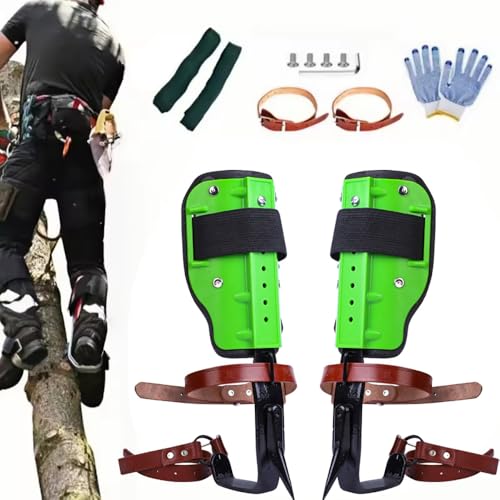 Baumklettern Ausrüstung Baumklettern Spike Set Steigeisen Baumklettern 2 Claws Baumkletter-Spikes Set verstellbare Kletterbaum-Spikes mit Riemen und Handschuhen für Waldcamping Obsternte