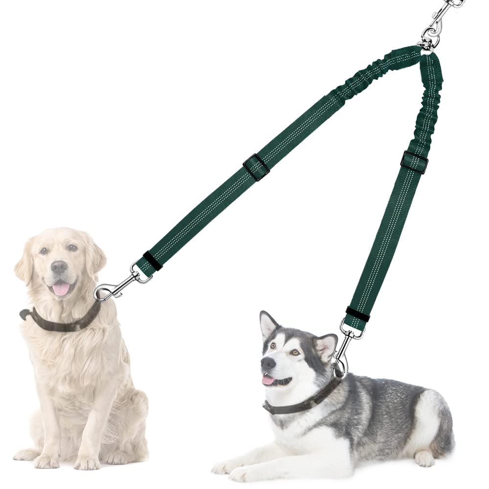 AUTOWT Double Dog Leash, No Tangle 360°Swivel Rotation Reflective Lead Attachment Adjustable Length Dual Two Dogs Lead Splitter, Comfortable Shock