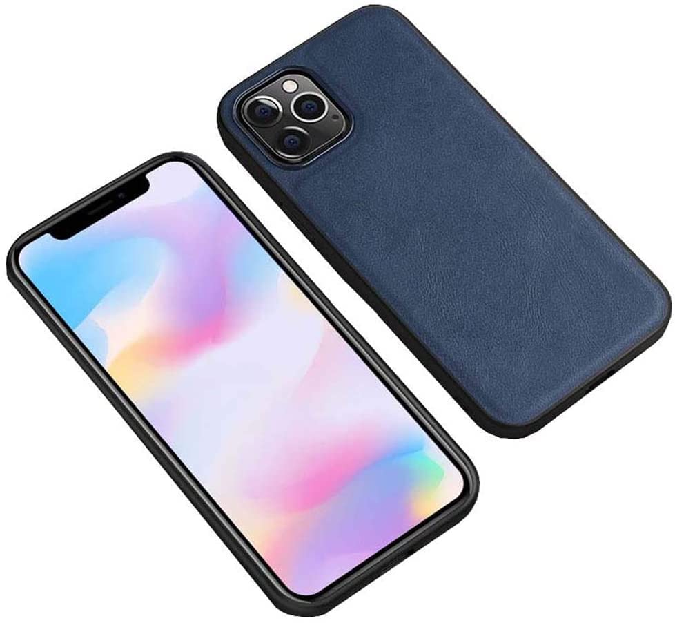Housse de téléphone en cuir véritable bleu pour iPhone 12 Mini