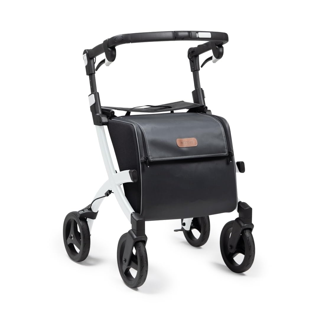 Rollz Flex 2 Matt Black - Upright Rollator Walker with seat - Lightweight Walker with Wheels - Folding Walker with Large Shopping Bag - Modern Design and Ultimate Support (Regular)