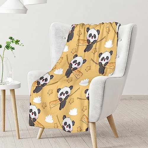 Panda Blanket Gifts - 60"x80" Cute Throw Blanket for Kids, Adults - Yellow Soft Fuzzy Blankets for Bed, Couch & Living Room