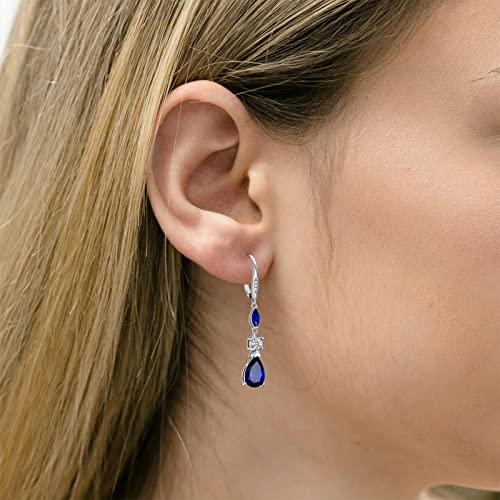 1/20cttw Natural Diamonds and Sapphire Dangle Earrings in Sterling Silver,Hoop Earrings with Diamonds for Women(G-H Color, I2-I3 Clarity)2