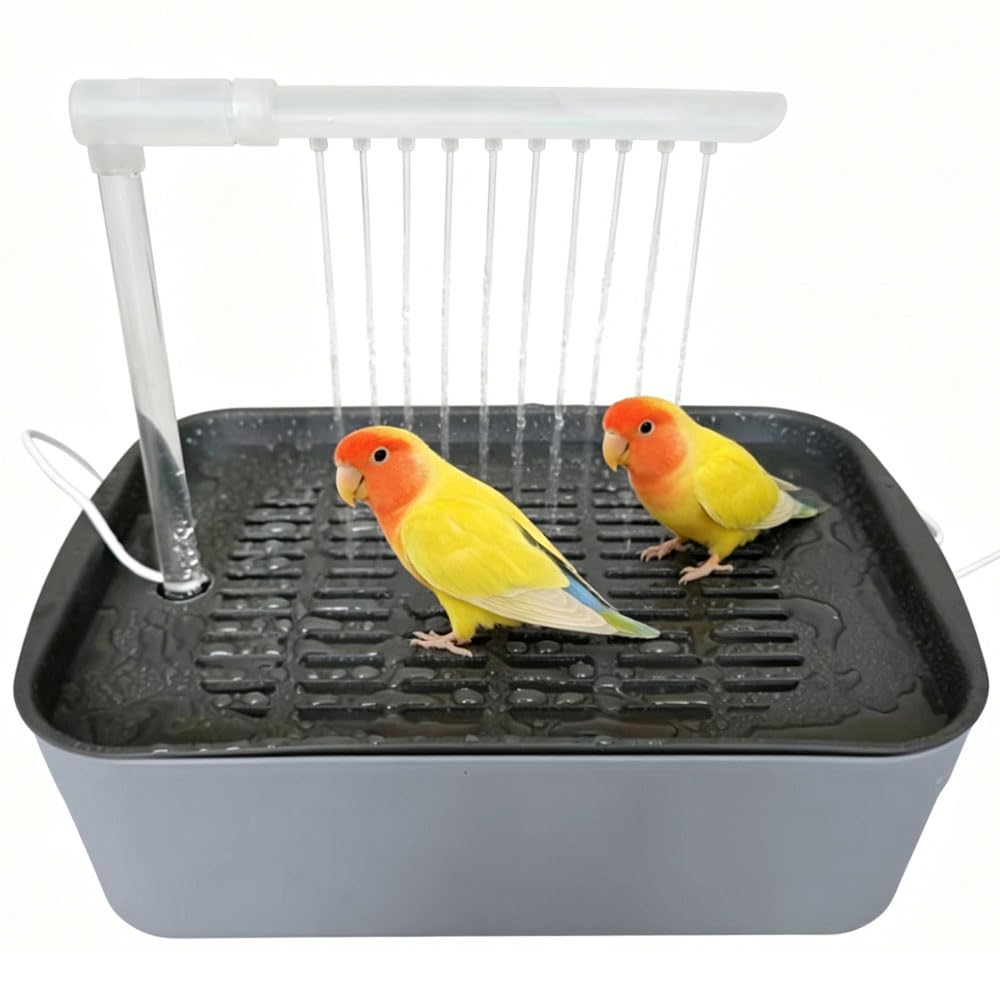 Vogeldusche Wellensittich, Automatische Vogel Dusche mit Wasserzirkulation, Elektrisches Vogelbad für Sittiche, Nymphensittich & Papageien, Vogel Badehaus Badewanne für Käfig, Grau