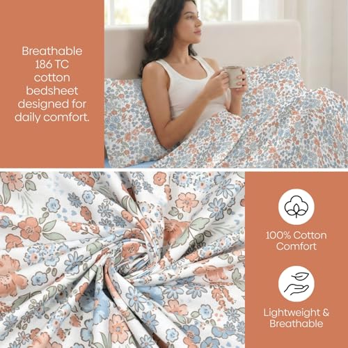 Image of Haus & Kinder Bed Sheet Double Bed | 100% Combed Cotton 186 TC Queen Size Bedsheet | 100 X 90 Inches Double Bed Bedsheet with 2 Pillow Covers | Soft, Chic, Cozy, - Whispers of Bloom