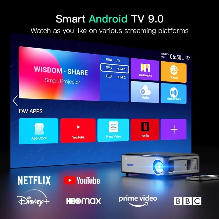 Image of TOPTRO P1 Electric Focus Projector for Home 4K Support YouTube PrimeVideo Hotstar Netfilx Builtin Android Native Full HD Projector Portable 5G Wi-Fi Bluetooth 6D Keystone Home Cinema Projector