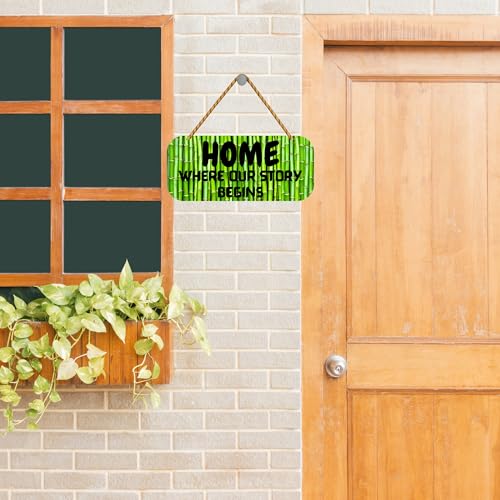 Image of GENXTRA Wooden Bamboo Style MDF Wall Hanging - inchHome Where Our Story Begins inch Sign for Home Entrance, Drawing Room, or Balcony | Decorative Plaques for Housewarming (HOME 04)