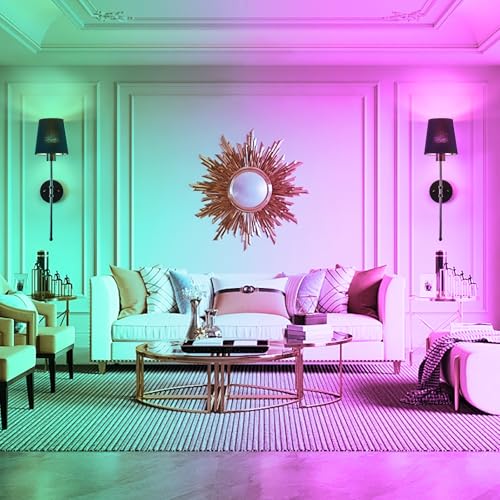 Image of Depuley Battery Operated Wall Sconce: 24 inch Set of 2 Wireless Wall Lights with Remote for Bedroom - Rechargeable 15 Colors Black Wall Lamp for Living Room Hallway Home Decor