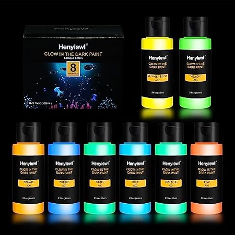 Henyiewl Glow in The Dark Paint, 8 Colors Glow Acrylic Paint Set (60 ml / 2 oz), Long-Lasting Glow in The Dark Paint, Ideal for Halloween And Christmas Decoration, Perfect for Artist's Art Painting and DIY, Waterproof Glow Paint for Artists, Adults, and Students Cover