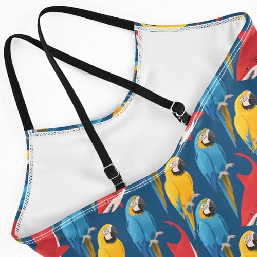senya Girls Swimsuits One-Piece Swimwear Tie Bathing Suit Beach Summer Round Neck 9-10T Shark Parrot Pattern4