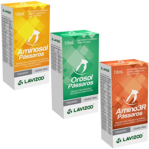 Kit 01 Aminosol Passaros + 01 Orosol Passaros + 01 Amino 3R (AminoStress) Lavizoo - Suplemento Vitam