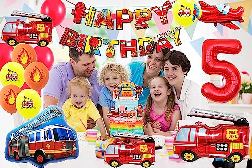 Image of Fire Truck Balloons Set for Kids,Party Decorations Kits 5 Year Olds Fire Truck Theme Birthday Party Supplies for Rescue Themed Decoration Firefighter Birthday Party Supplies