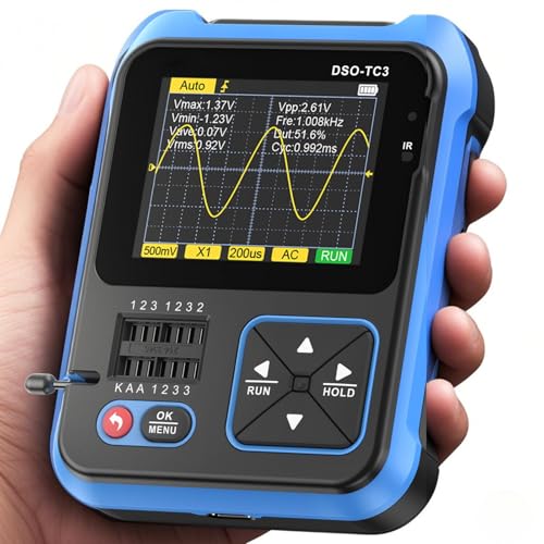 Jadeshay Osciloscopio,Kit de Osciloscopio Digital Portátil,USB Recargable 3 en 1 Probador de Transistor Digital de Ancho de Banda y Generador de señal,con Pantalla LCD,Salida de Ondas cuadradas PWM