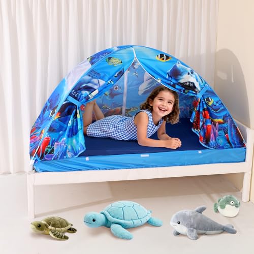 Image of Kid Bed Tent -Twin Play Tent Dream Playhouse for Bedroom Decor Indoor Games Twin Size Bed Canopy by CRAWLBO