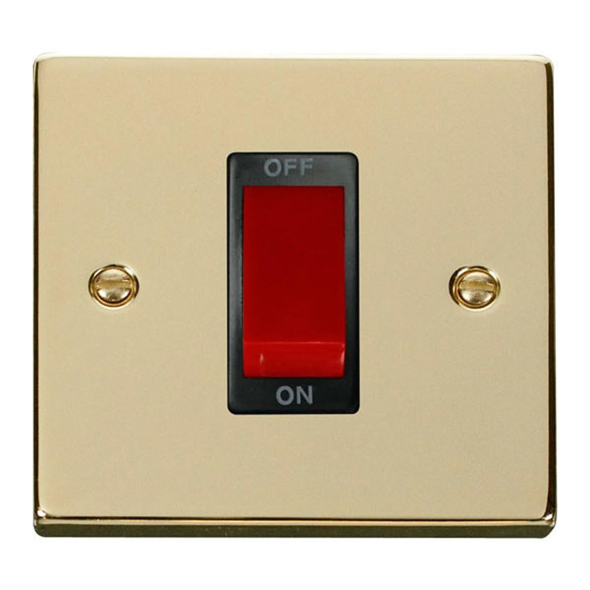 Polished Brass 1 Gang Size 45A Switch - Black Insert