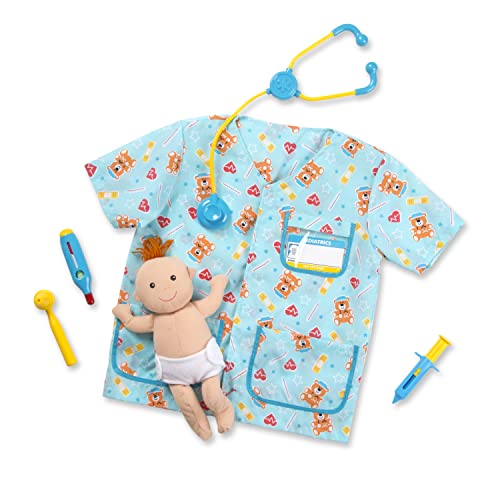 Image of Melissa & Doug Nurse Costume, Pretend Play Dress Up Set (8-Pc) Scrubs, Stethoscope & Accessories, Role Play Toys for Kids 3+