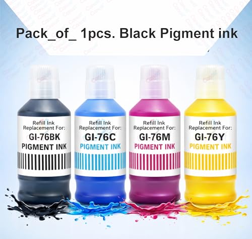 Image of CANOFF GI 76 Black Pigment Refill Ink Compatible Ink Bottle Replacement for Canon MAXIFY GX7050 GX6050 GX5050 GX4050 GX3050 Printers - Pigment Ink for Sharp Prints 170ml 1pcs