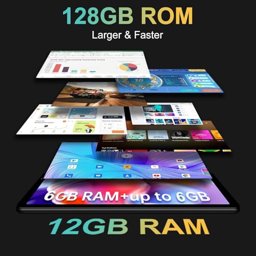 Image of Android 13 Tablet, 10.1 inchTablets with Keyboard, 12GB+128GB+1TB Expand, Black