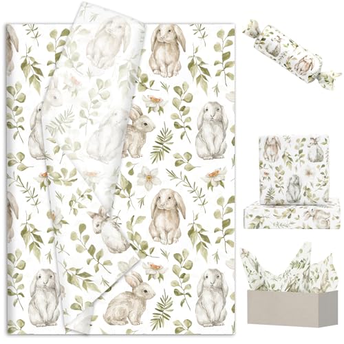 FYSUIMU 60 hojas de papel de seda de conejo de Pascua, acuarela, conejo, verde, papel de regalo para manualidades, primavera, boda, fiesta, decoración, 14 x 20 pulgadas
