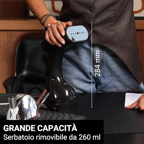 Steamone - Steamer Stiratore A Vapore 2000W 30G/Min - Ferro Portatile - Capacità 260 Ml - Elimina Il 99,99% Delle Impurità - Pronto In 30 Secondi - Cavo Da 3 M - Formato Compatto - EUST260BV2 - 6