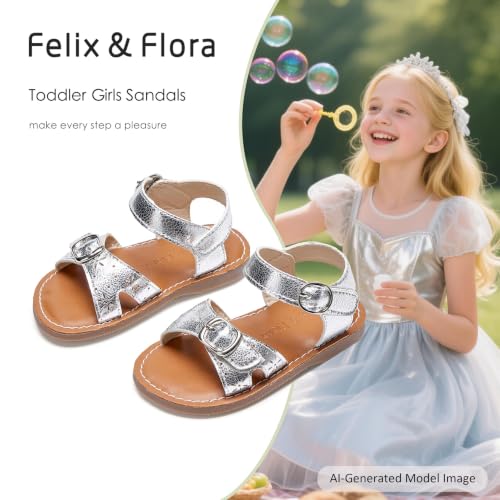 Image of Felix & Flora Toddler Girl Sandals - Flower Girl Dress Shoes Open Toe Little Kid Flats